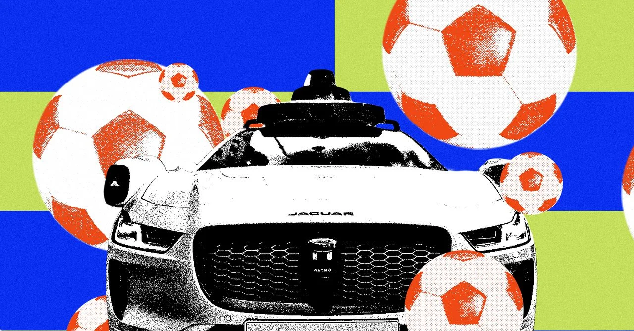 A high-tech digital dashboard visualization of an autonomous vehicle fleet management system, featuring glowing abstract route paths, geometric grid maps of a stadium area, pulsating data nodes, and flow lines representing traffic density, 