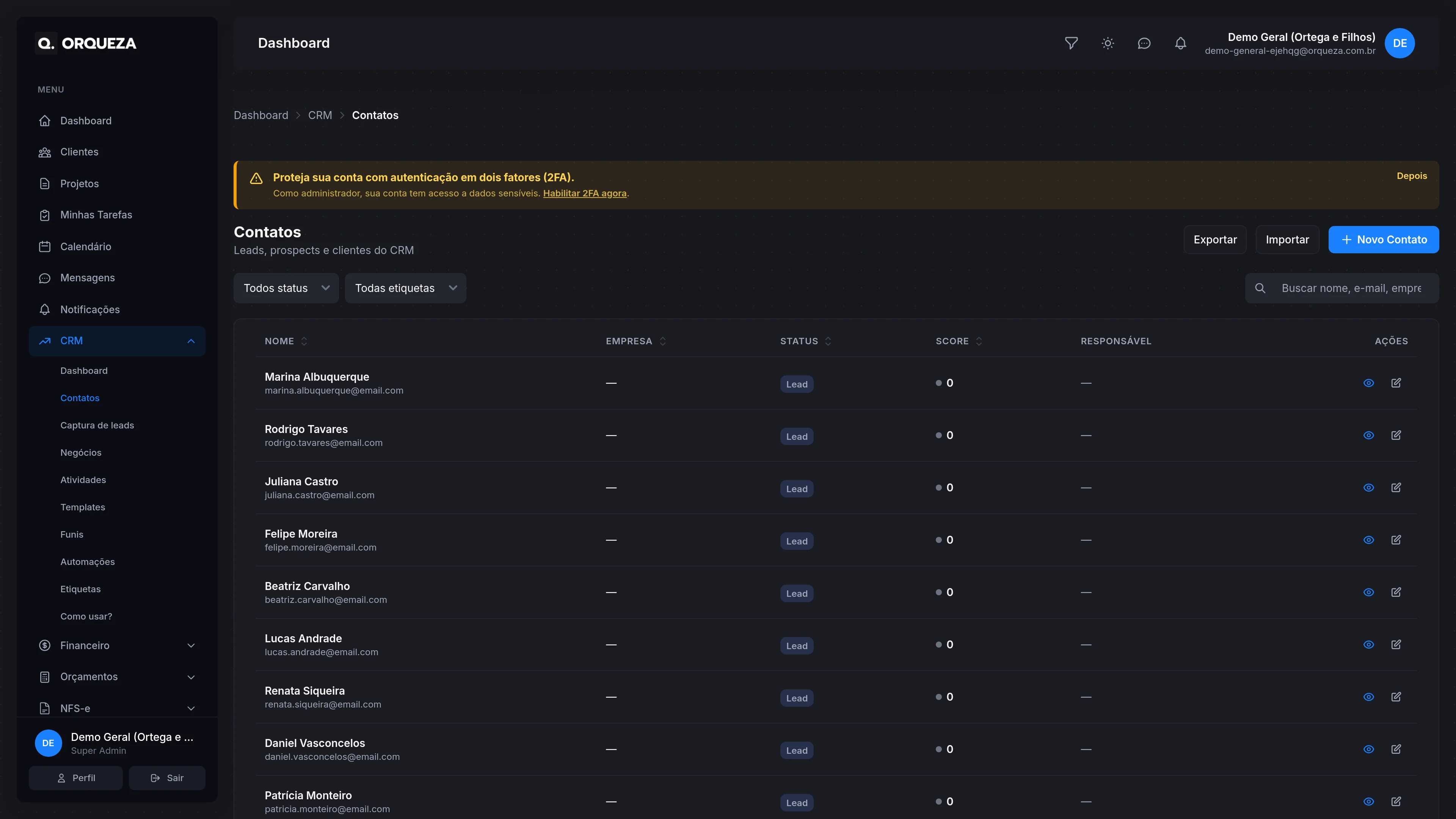 Cadastro de contatos CRM no Orqueza: guia completo de gestão e timeline